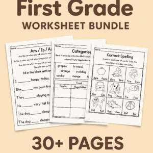 First Grade Worksheets Bundle – 30+ Printable Pages for Reading, Grammar, and Early Writing Practice