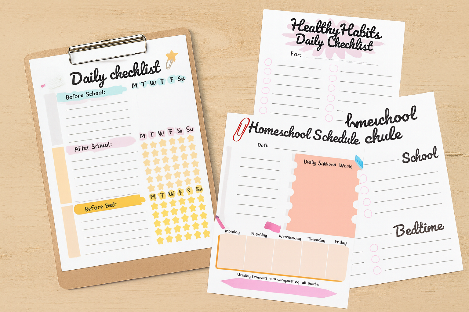 Homeschool Daily Planner Pack – Pre-Filled & Blank Checklist Bundle (Printable PDF)