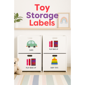 Toy Bin Labels for Kids – Printable Organization Set in Two Sizes (2.5x3.5” & 4x4”) | Playroom Storage Tags & Organizer Stickers